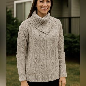 Blarney Aran wool‎ tan cowl neck sweater women’s size large